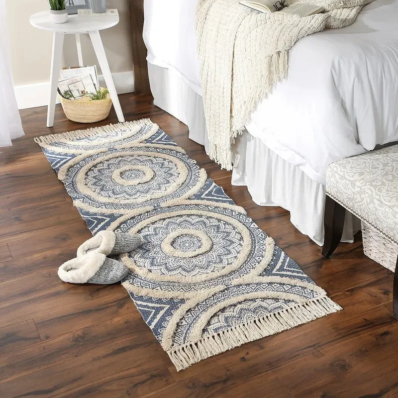 Mandala Cotton Runner Rug (Blue) - Set of Two media 4
