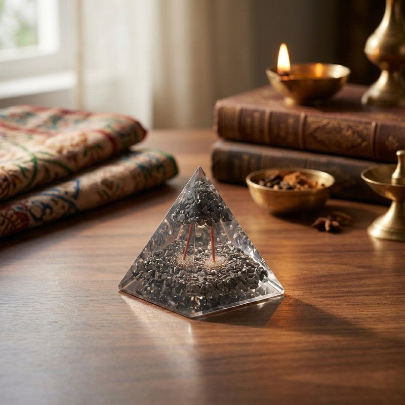 Pyrite Money Attraction Glass Pyramid