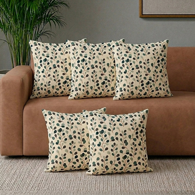 Exora Bloom Poly Canvas Cushion Cover - Set Of Five - 16 x 16 Inches