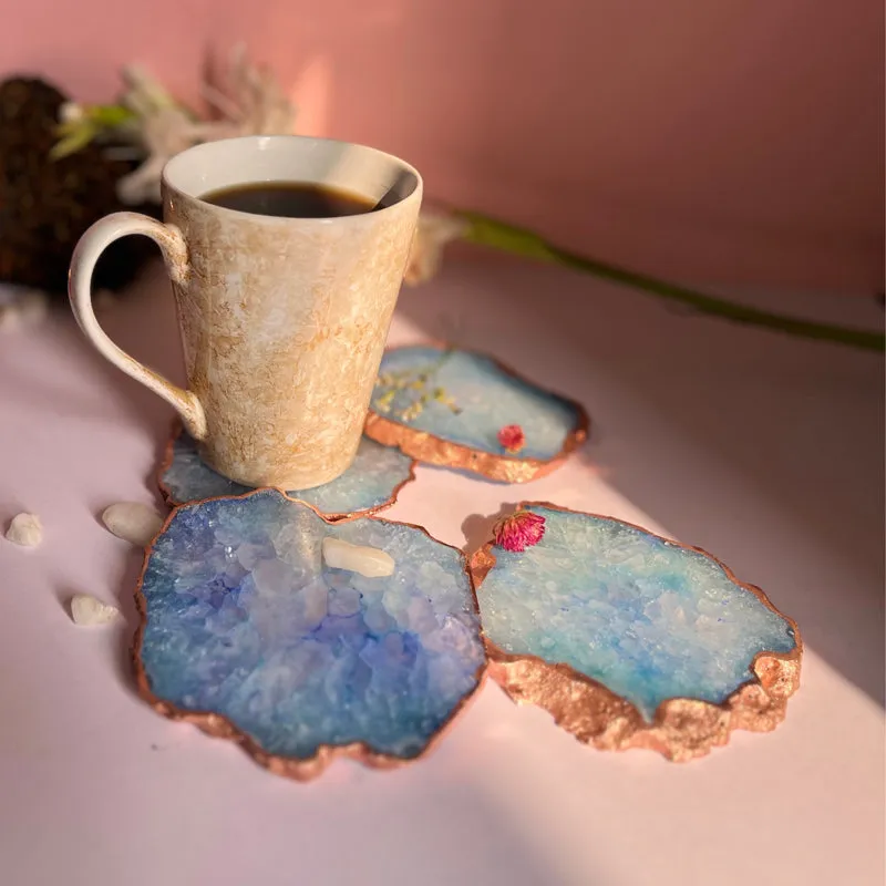 Suzzaine Handcrafted Crystal Agate Coaster (Blue) - Set Of Four media 4