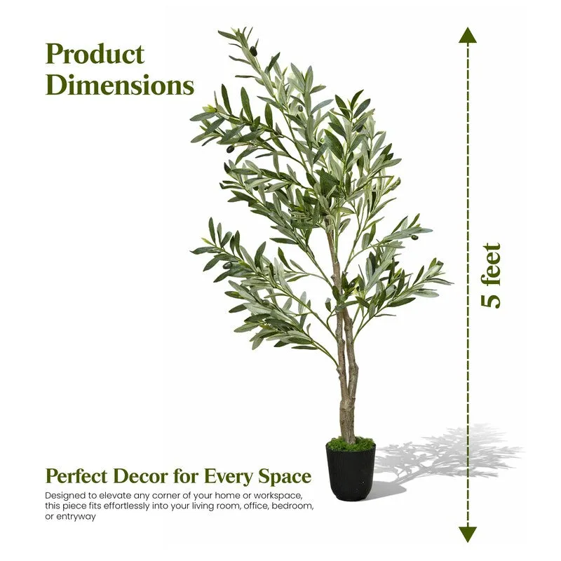 Green Nest Olive Artificial Plant With Black Plastic Pot - 152 cm (5 ft) media 12