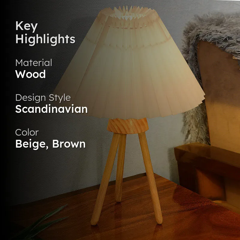 French Pleat Tripod Wooden Table Lamp - Beige,Brown media 2