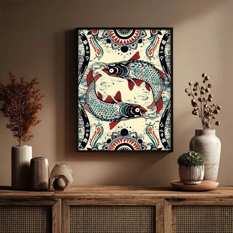 Fish Illustration Canvas Wall Painting With Black Frame media 7