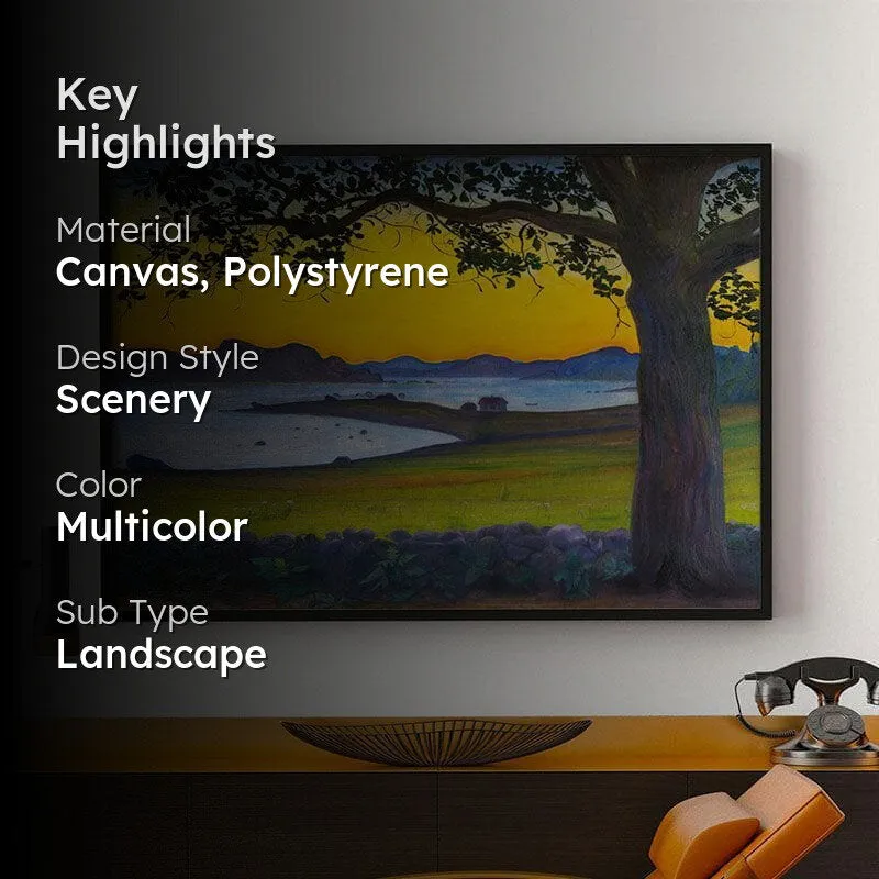 Golden Sunset Lake View Canvas Wall Painting - Black Frame media 2