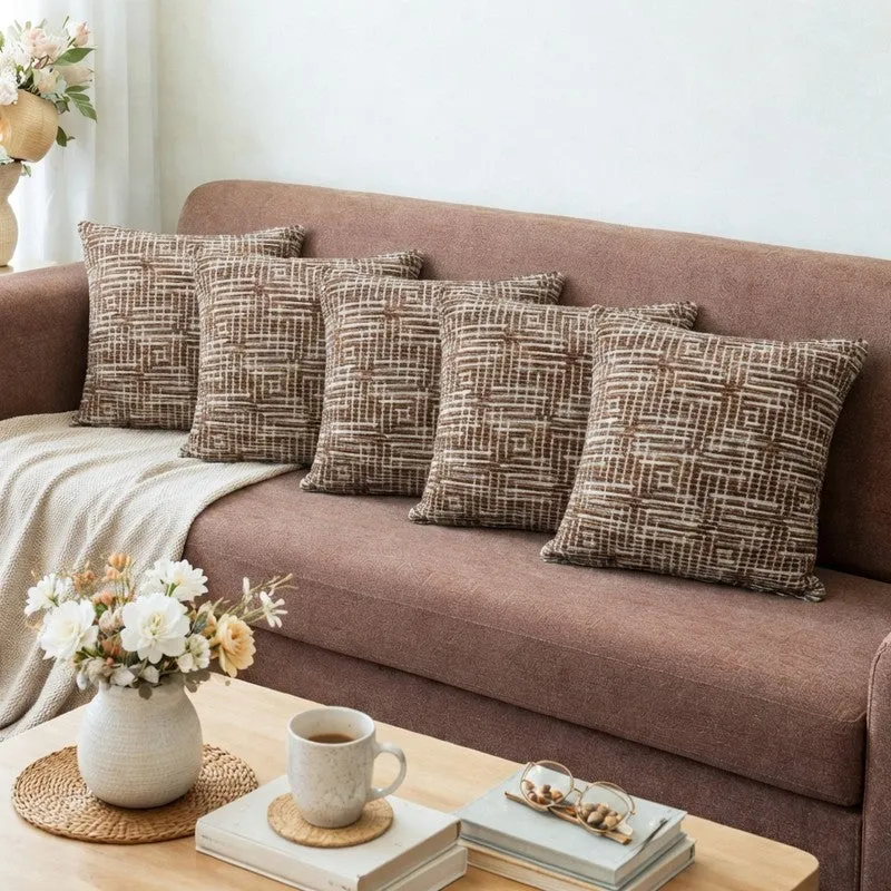 GeoMirage Cushion Cover (Brown) - Set Of Five media 1