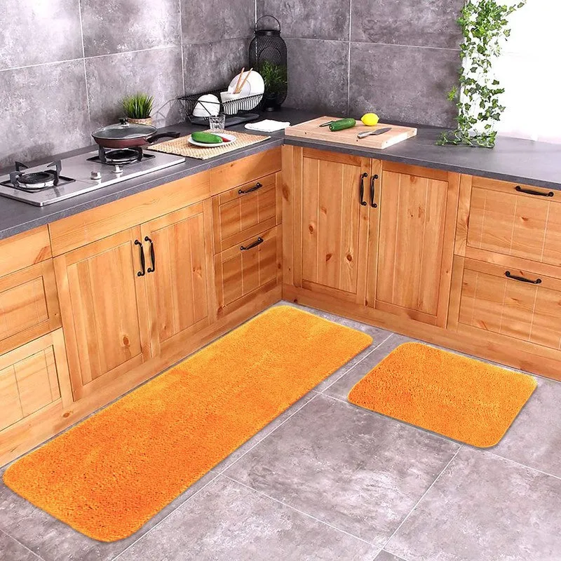 PlushVista Microfiber Kitchen Floor Mats (Orange) - Set of Two media 1