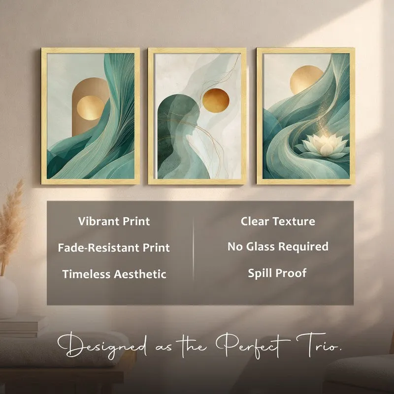 Teal & Terrene Paper Wall Painting With Frame - Set Of Three media 7