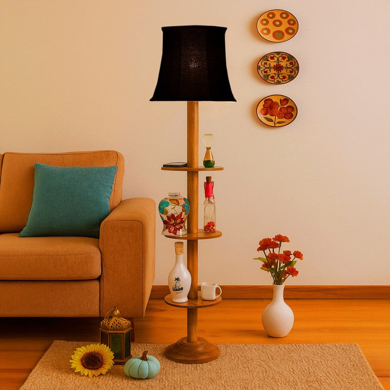 GlowDock Column Wooden Floor Lamp - Black