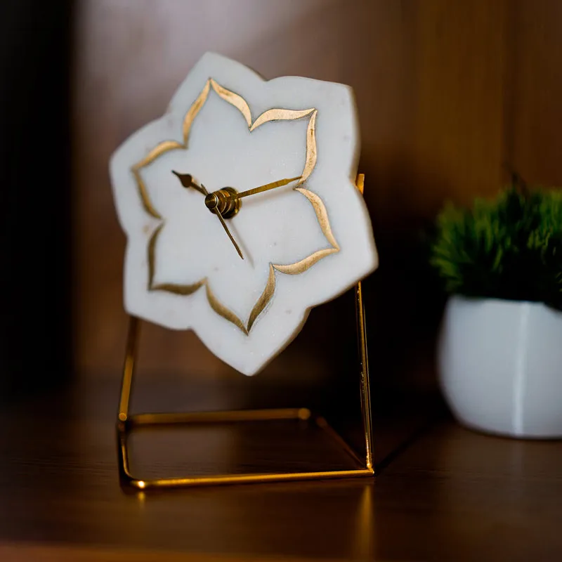 Florale Marble Table Clock With Brass Inlay media 6