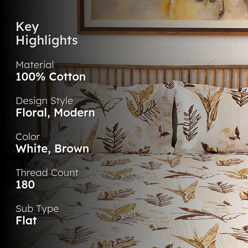 Autumn Florals Cotton Bedsheet (Brown) - 180 TC media 2