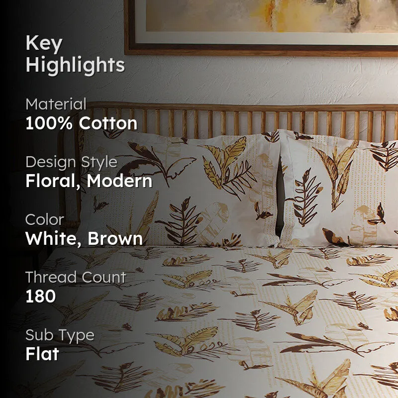 Autumn Florals Cotton Bedsheet (Brown) - 180 TC media 2