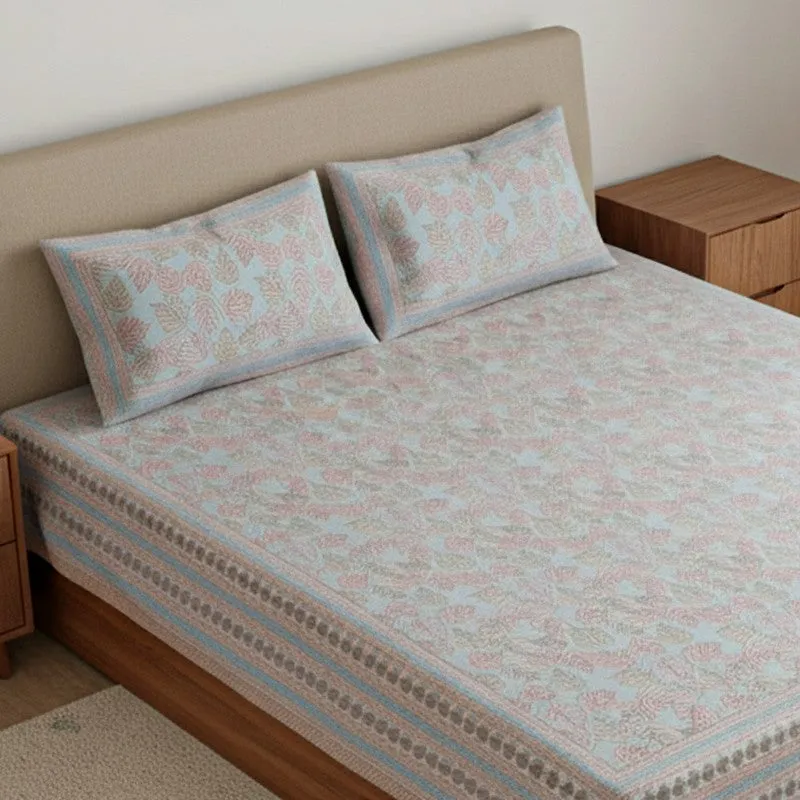 Nistara Floral Cotton Bedsheet (Beige,Grey) - 144 TC media 3