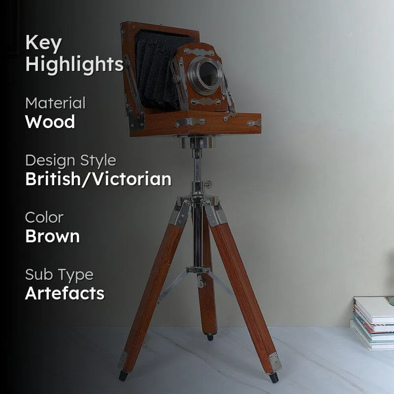 Vintage Tripod Camera Wood Showpiece media 2