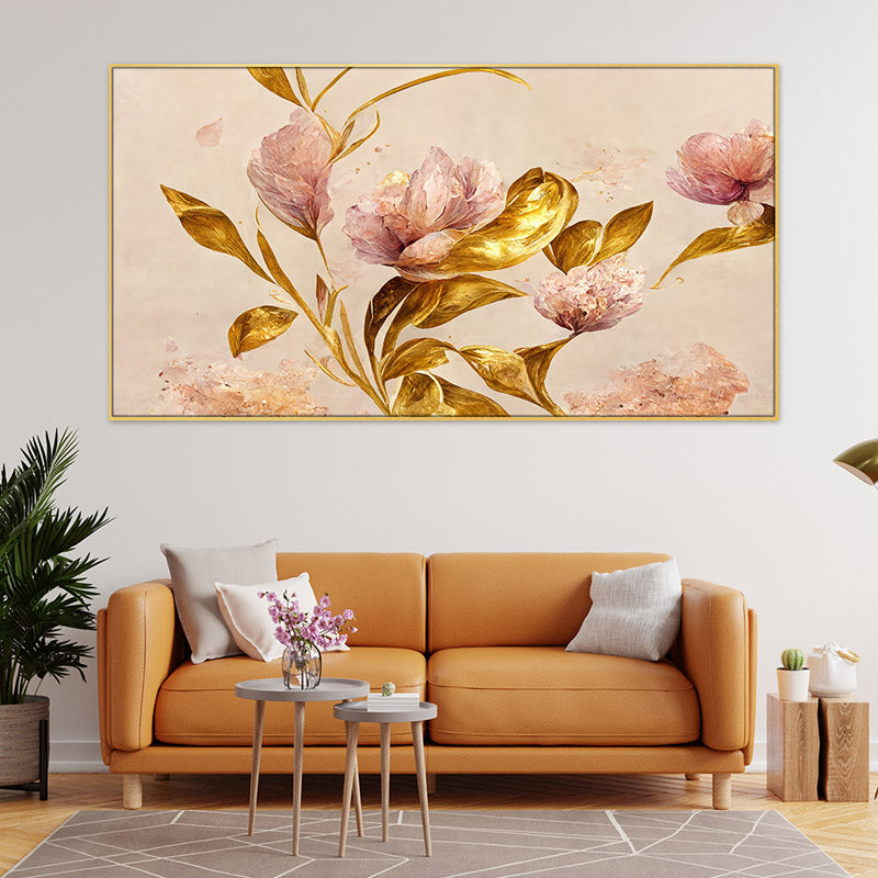 Lida Golden Floral Wall Painting