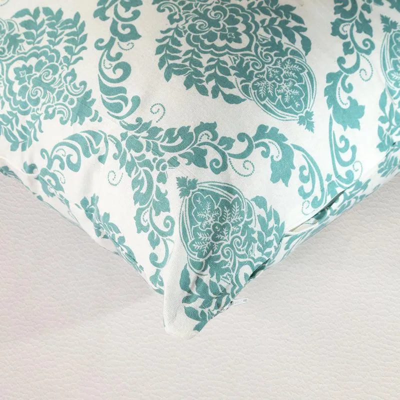 Tameira Jacquered Motif Printed Cushion Cover (Teal) - Set Of Two media 3