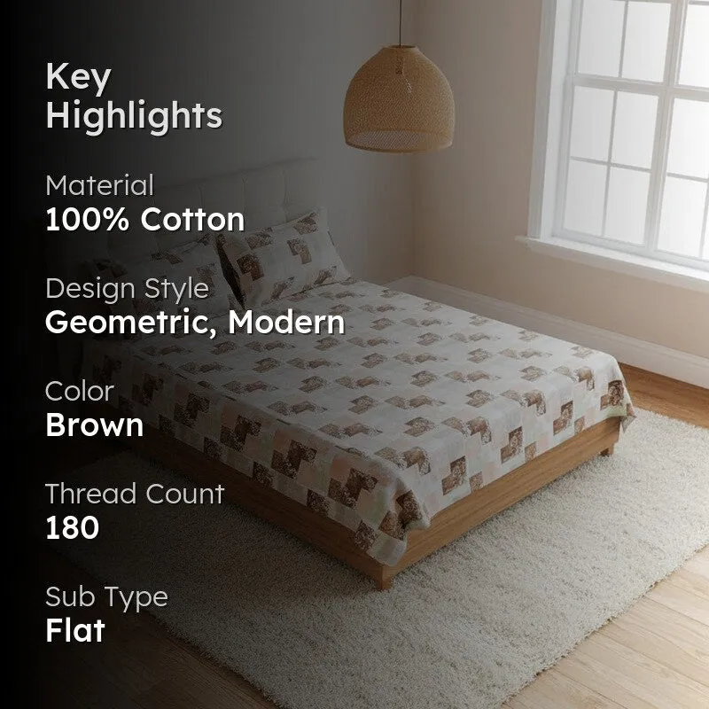 Cubescape Cotton Bedsheet (Brown) - 180 TC media 2