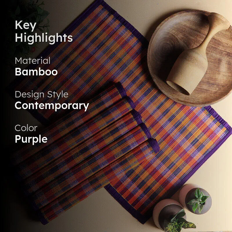 Chequered Zen Bamboo Table Mat (Purple) - Set Of Six media 2