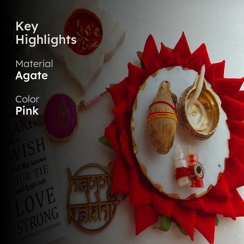 Om Ganesha Pink Agate Rakhi Gift Set media 2