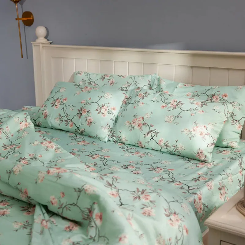 Cherry Blossom Printed Cotton Duvet Cover - Green media 7