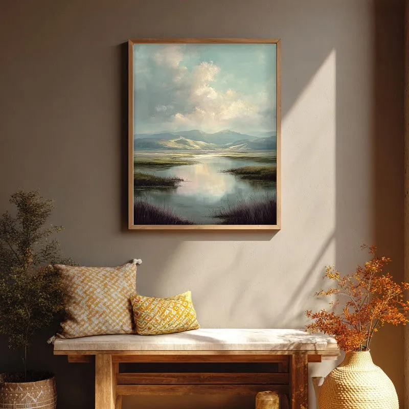 Meadow of Tranquility Archival Paper Wall Painting With Brown Frame media 1