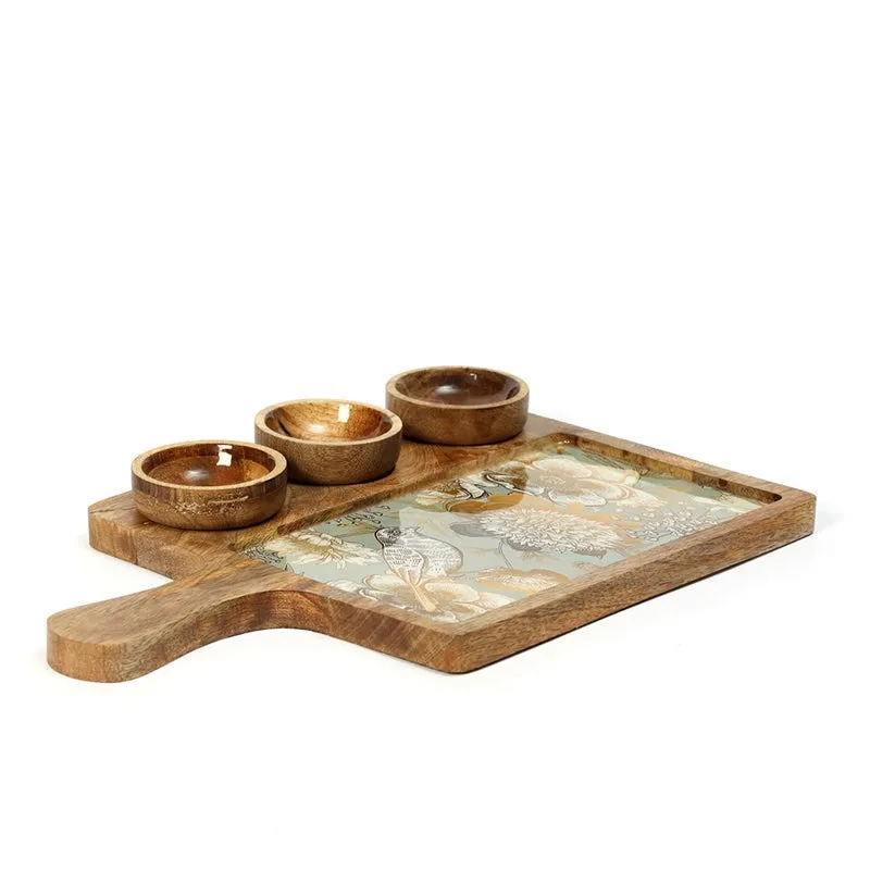 Golden Fleur Mango Wood Platter - Four Piece Set media 5