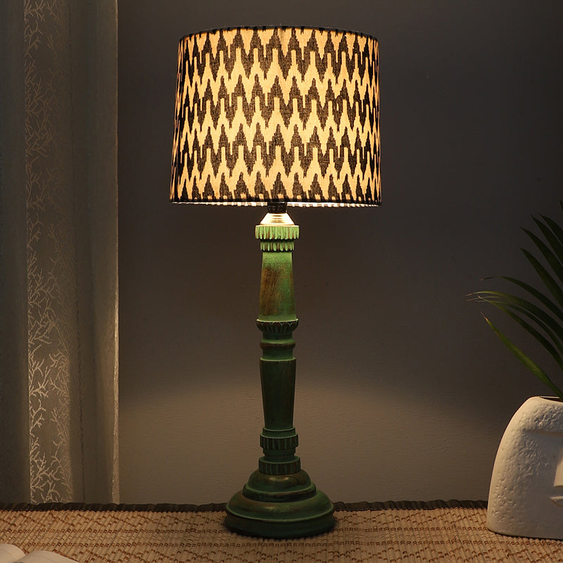 Chevronic Twist Printed Mango Wood Table Lamp - Black,White,Green
