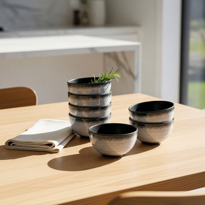 Circular Black Melamine Snack Bowls (140 mL Each) - Set of Six - 140 mL