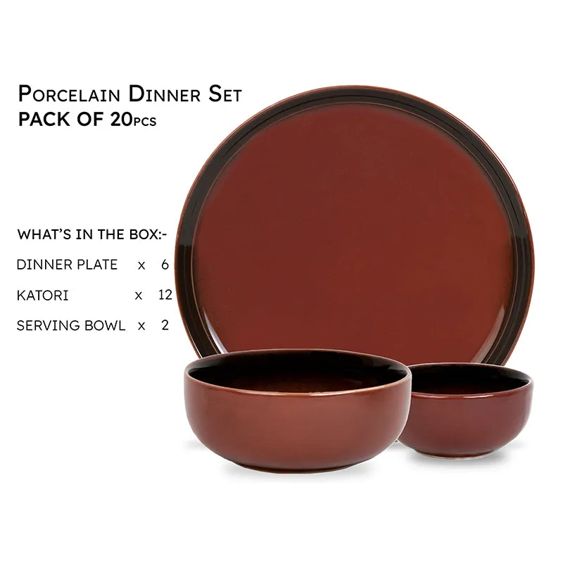 Caspian Porcelain Dinner Set (Brown/800 mL/160 mL) - 20 Piece Set media 3