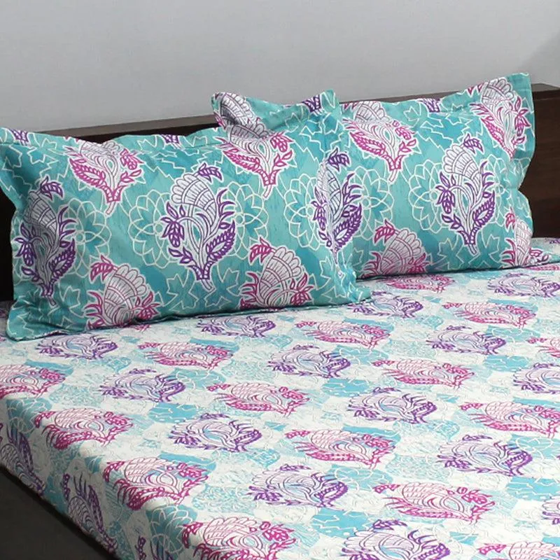 Wishi Ethnic Cotton Bedsheet (Green) - 110 TC media 4