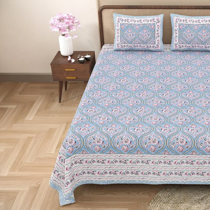 Rangly Cotton Bedsheet (Blue,Pink) - 240 TC media 4