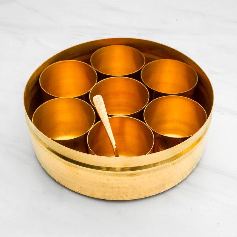 RoyalBlend Brass Round Masala Box - Nine Piece Set media 4