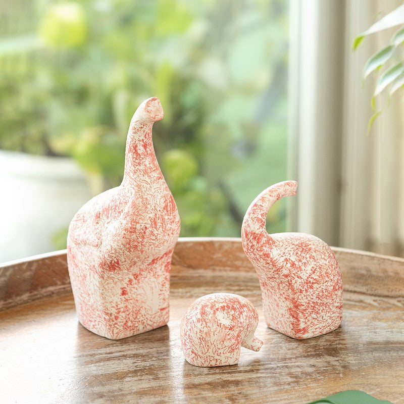 Elephant Trio Ceramic Handpainted Showpiece - Set Of Three