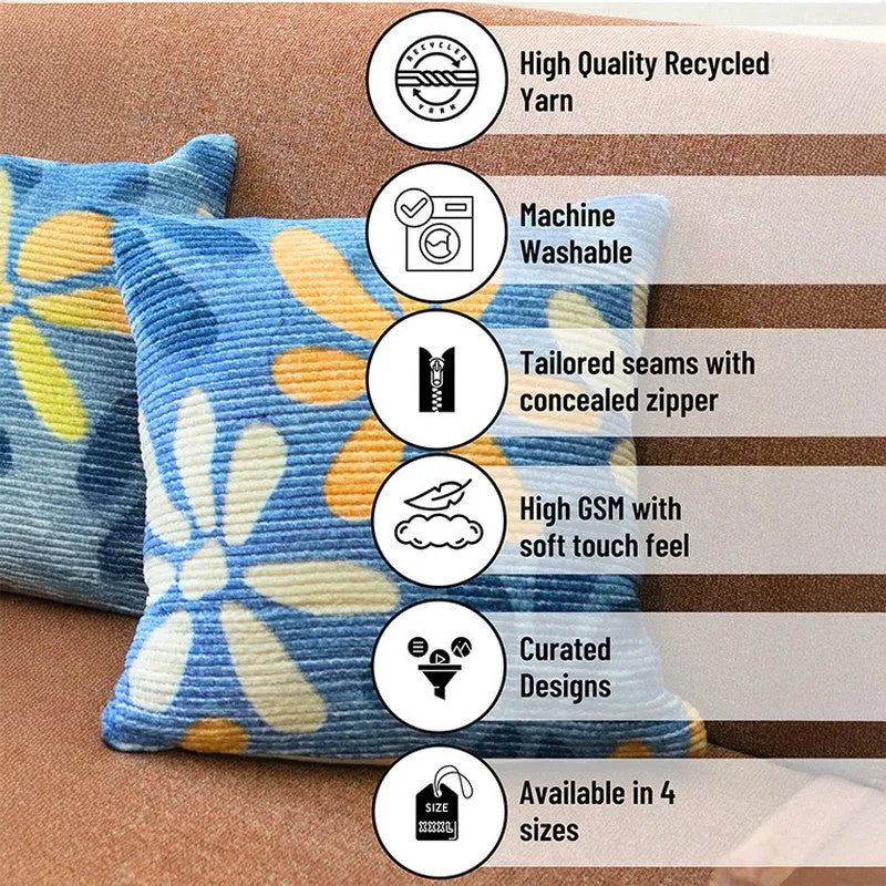 FloralGrace Cushion Cover (Blue, Yellow) - Set Of Three media 6