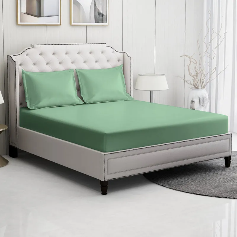 Moonweave Solid Cotton Bedsheet (Mint Green) - 400 TC media 3