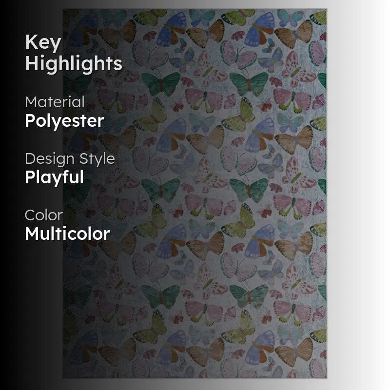 Rectangular butterfly carpet with pastel multicolour pattern