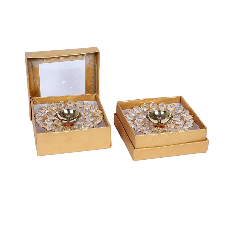 Carved Flowers Brass Diya - Set Of Two media 3