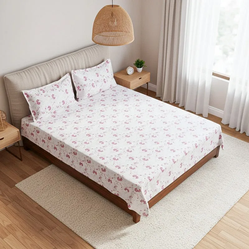 Nivara Floral Cotton Bedsheet (White,Pink) - 180 TC media 3