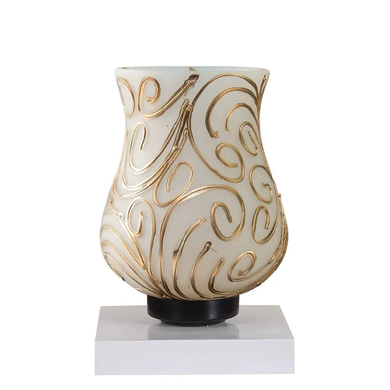 Auralon Mosaic Glass Table Lamp With Wooden Base - White & Gold media 5