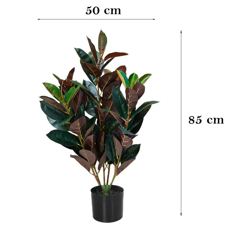Faux Deco Red Rubber Plant With Black Plastic Pot - 2.79 ft media 8