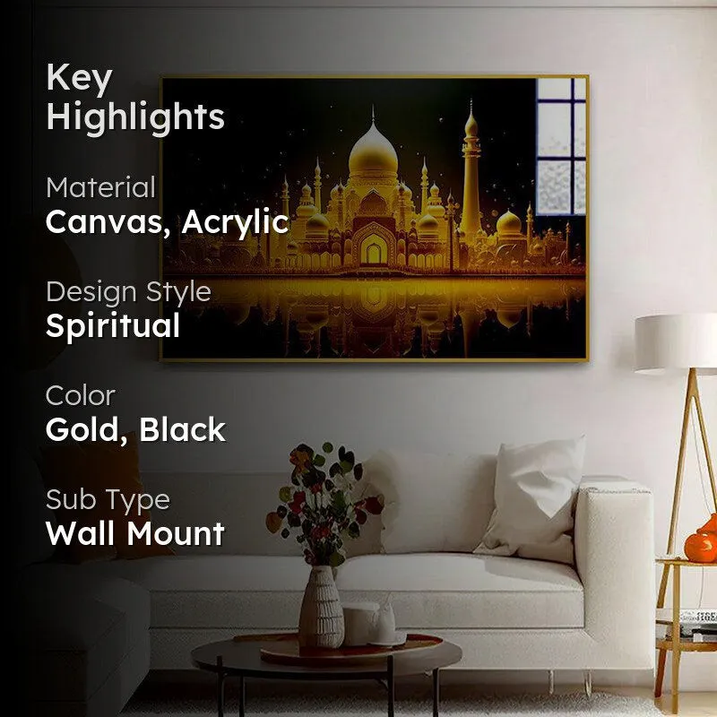 Mughal Palatial Glow Modern Canvas Wall Art With Frame - Gold media 2