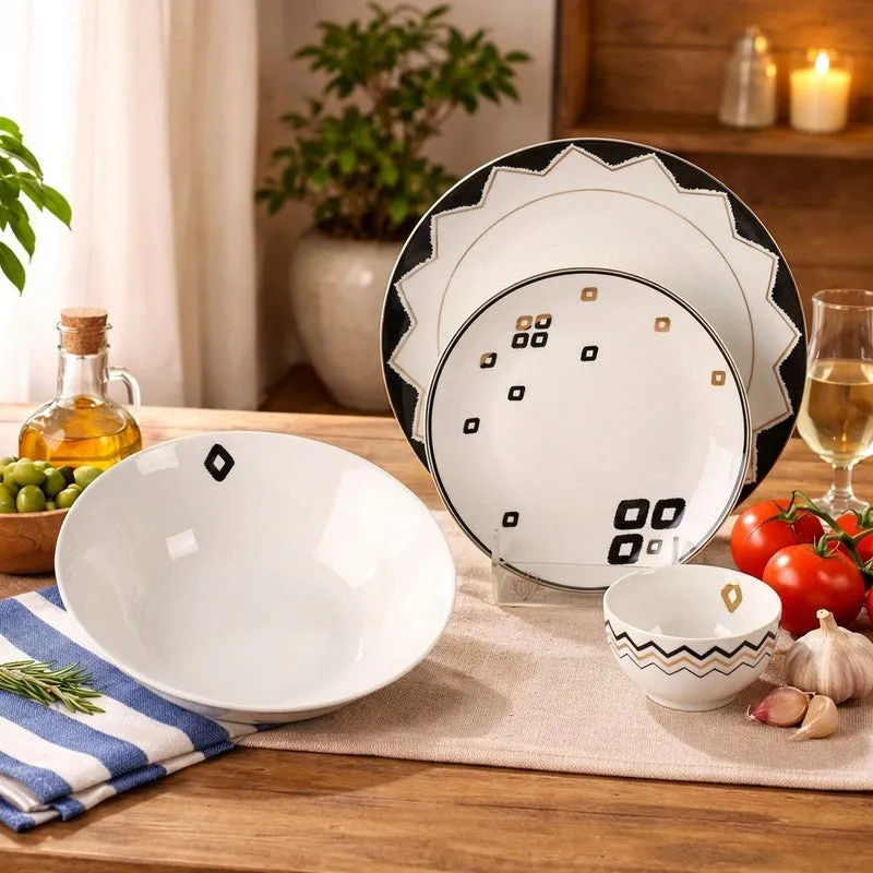 Urban Elegance 24k Gold Brushed Dinner Set (White,Black)- 20 Piece Set media 3