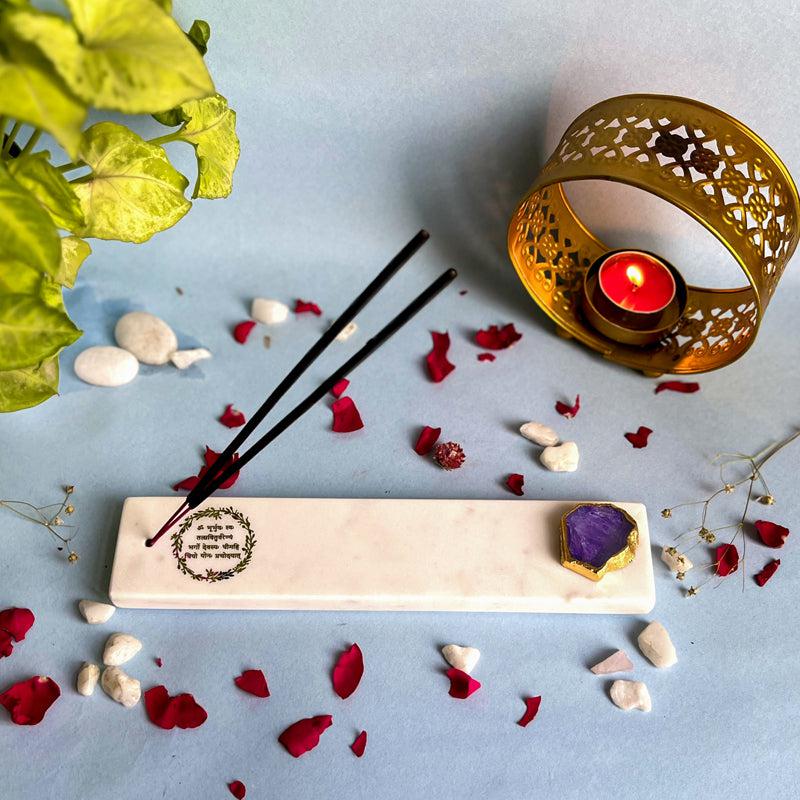 Gayathri Mantra Marble Incense Holder With Agate Plating - Purple media 3