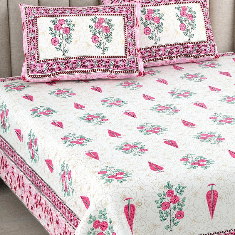 Floral Garden Cotton Bedsheet (Pink) - 144 TC media 3