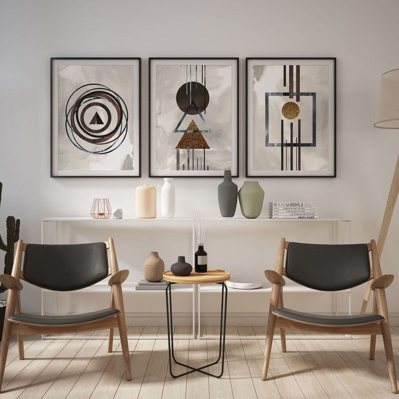 Abstract Alignments Canvas Wall Art (Black Frame) - Set Of Three