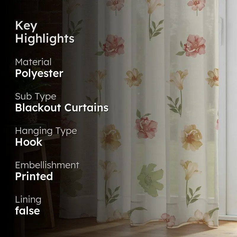 Urban Space Pastel Floral Multicolor Polyester Curtains - Set Of Two media 2