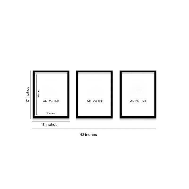 Three empty black frames shown side by side against a white background