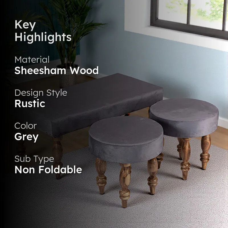 Dunex Sheesham Wooden Bench with Stools (Grey) - Three Piece Set media 2