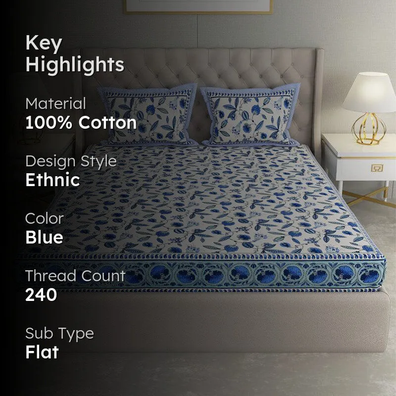 Suvarna Printed Cotton Bedsheet (Blue) - 240 TC media 2
