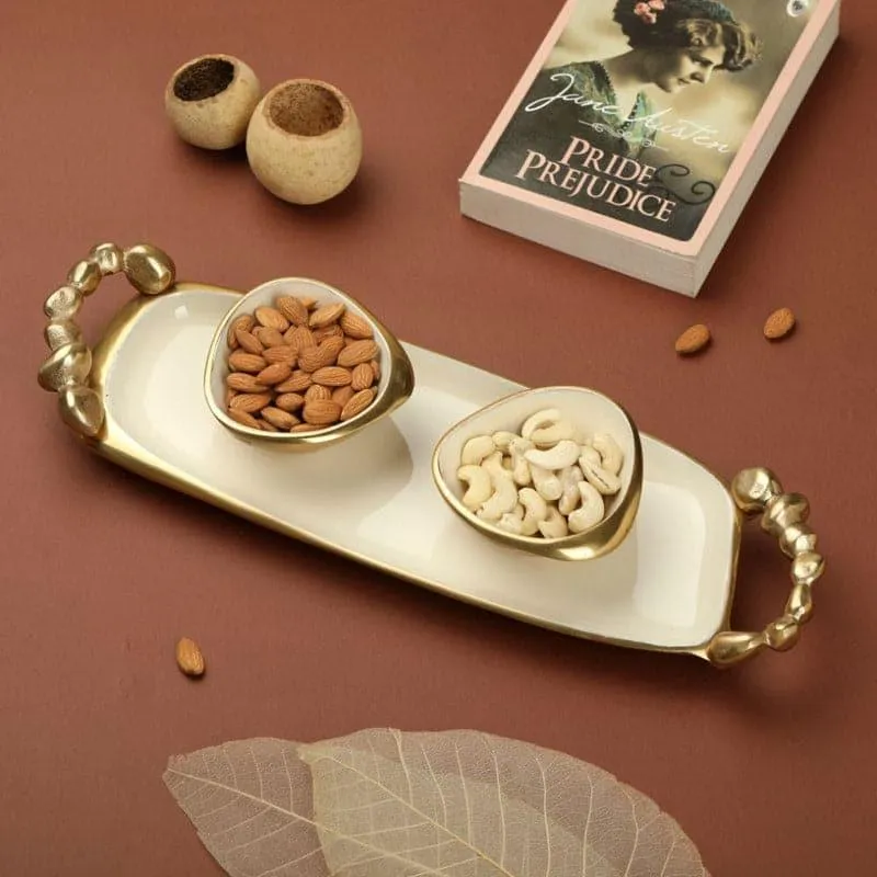 Karla Bowl With Tray (Gold & Ivory) -Three Piece Set media 1