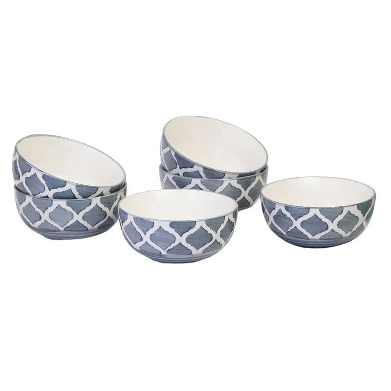 Savito Ceramic Snack Bowls (White,Blue, 200 mL Each) - Set Of Six media 5